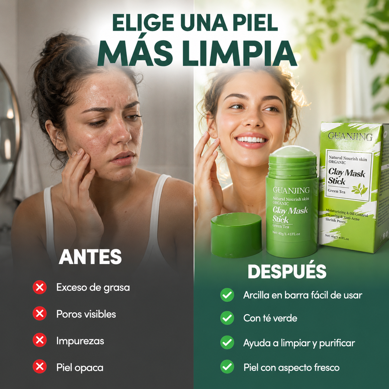 Mascarilla en barra Té Verde y Arcilla